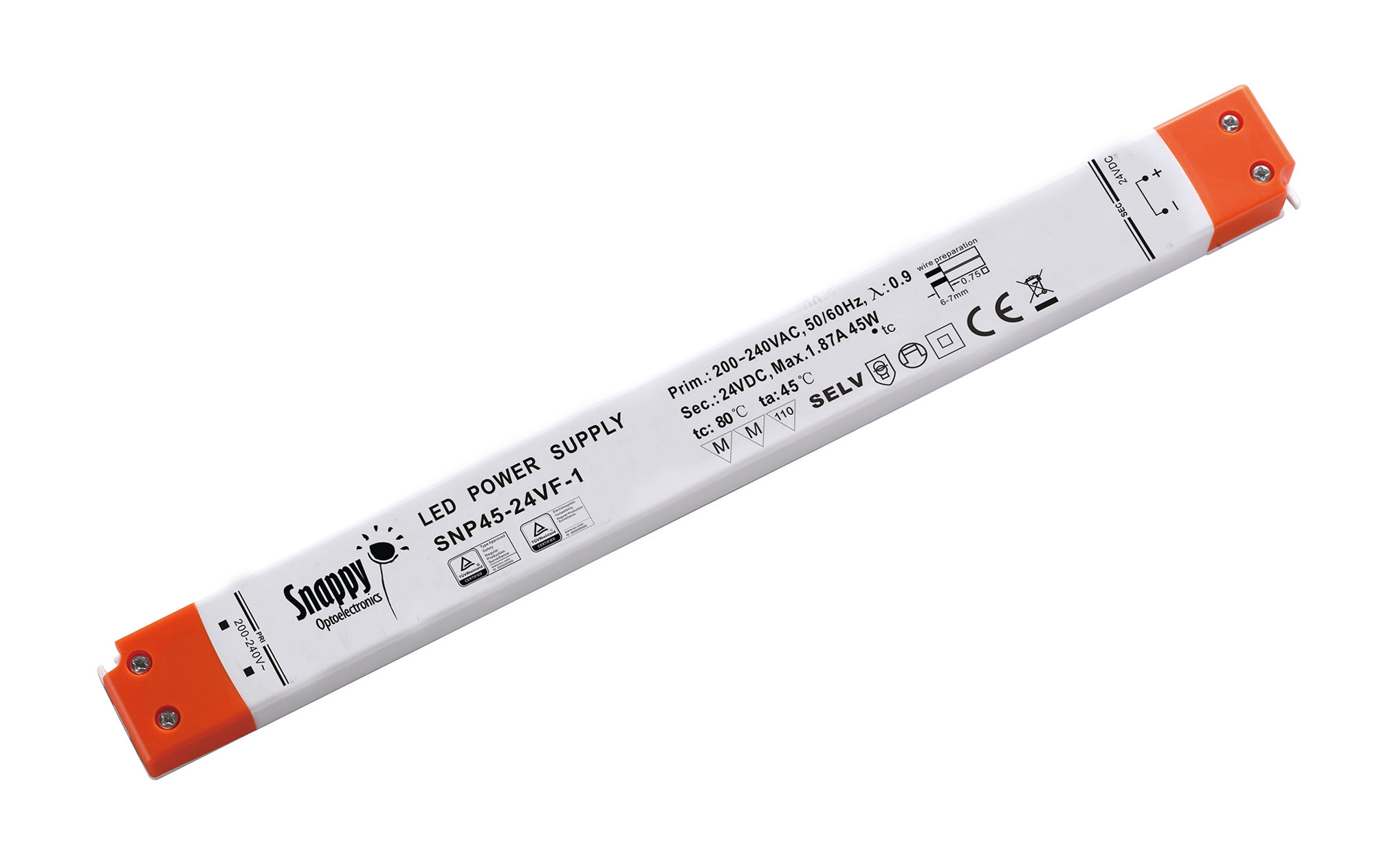 SNP45-24VF-1  45W Constant Voltage Non-Dimmable LED Driver 24VDC 1.87A IP20